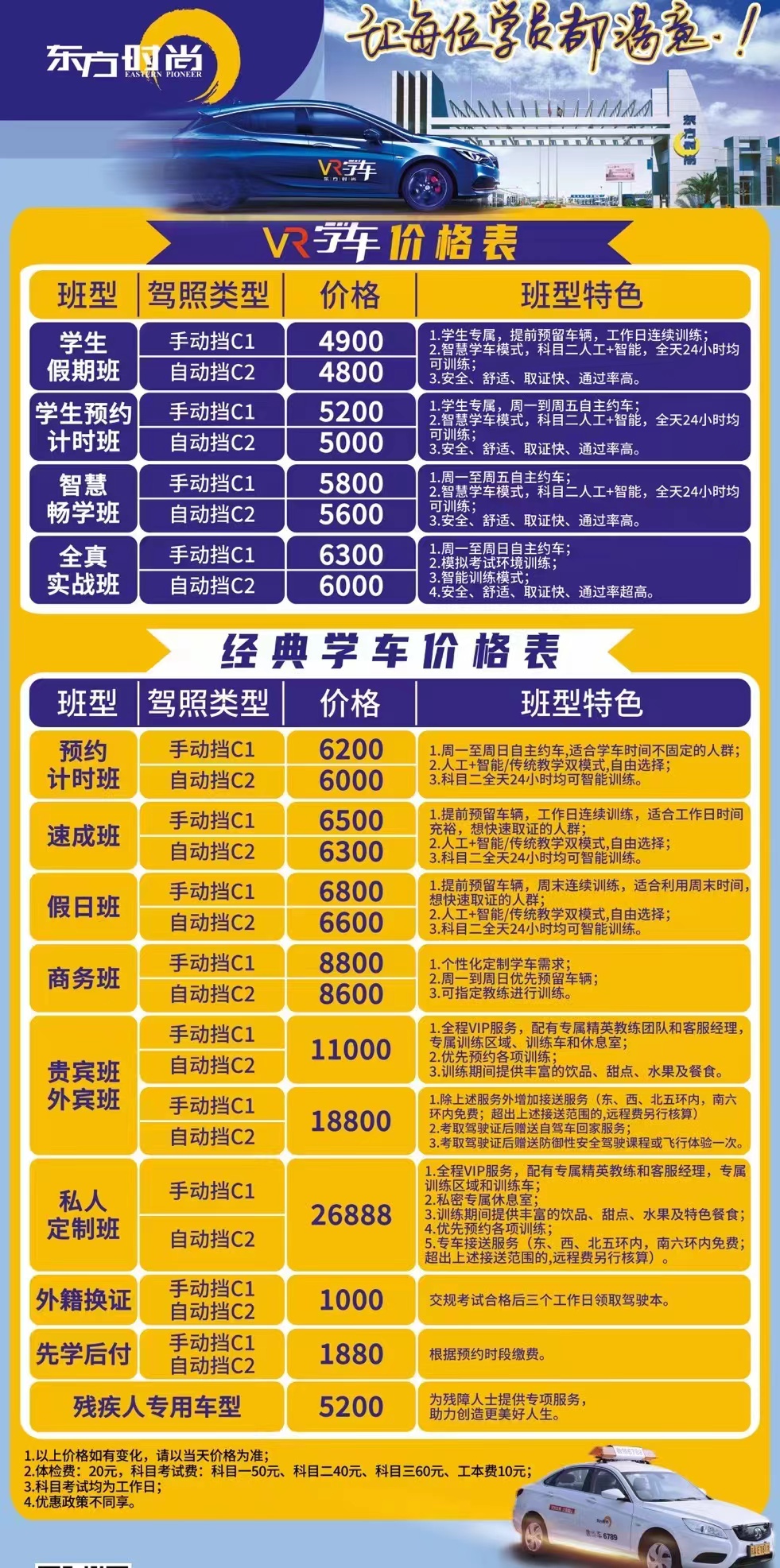 北京東方時尚駕校a1多少錢？